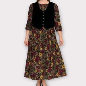 Vintage Sarah Richards Petites Dress 16P Midi Floral Vest Prairie Cottagecore